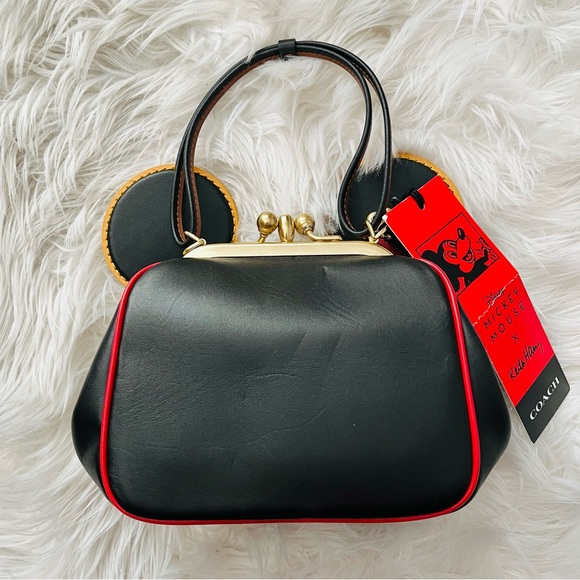 Coach x Disney Mickey Mouse x Keith Haring Leather Kisslock Crossbody Purse - Picture 1 of 16